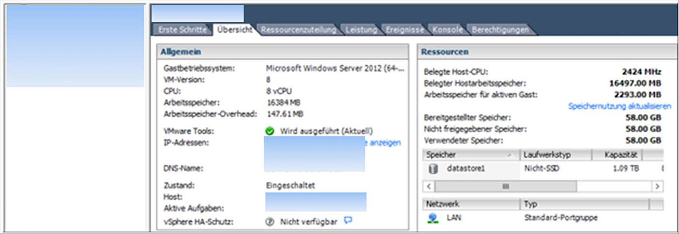 Screenshot: Übersicht Server03