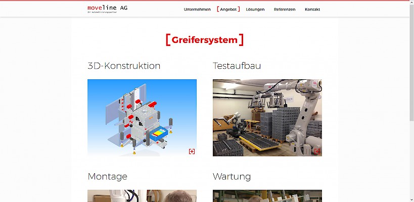 Screenshot: Desktopansicht einer Unterseite von moveline.ch